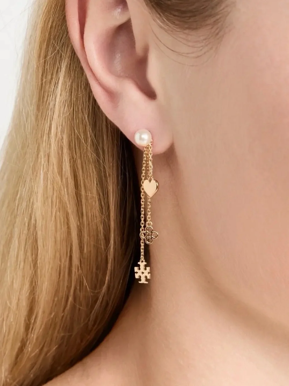 Tory Burch Gold Linear Kira Drop Earrings - Picture 3 of 6